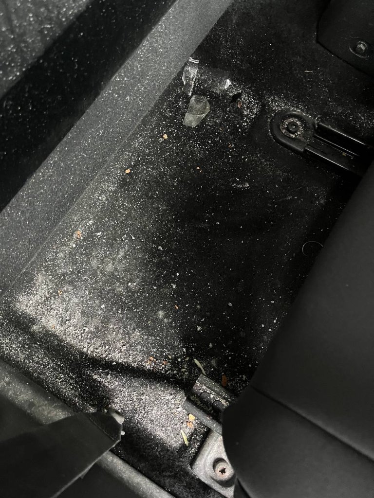 Car interior detailing — under seat before — mobile valeting in Sligo