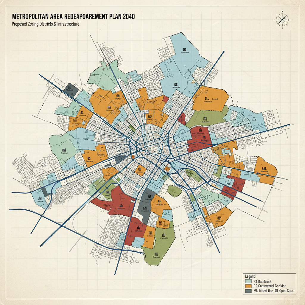 City zoning map and urban planning blueprint
