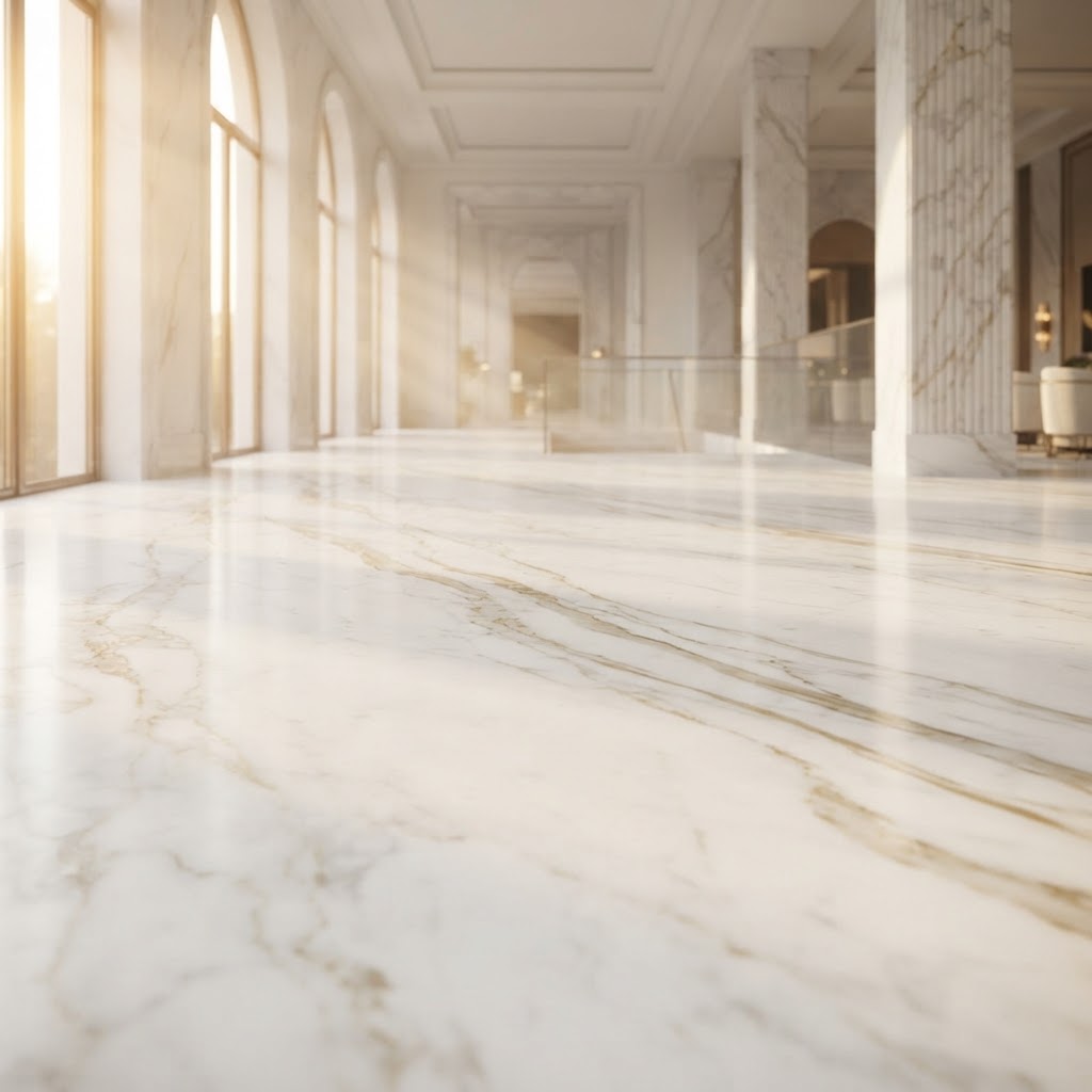 Luxurious white marble with sweeping gold veining