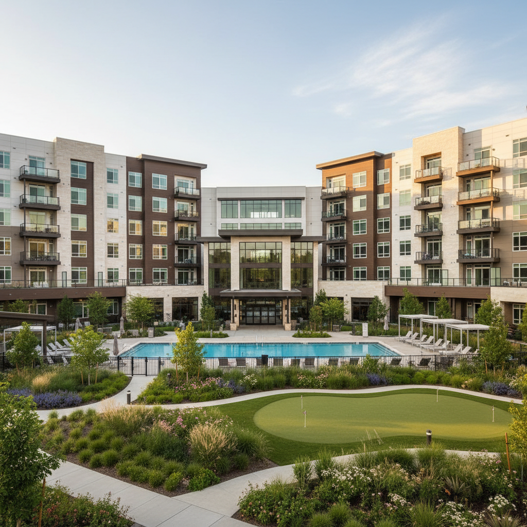 Modern senior living apartment community exterior