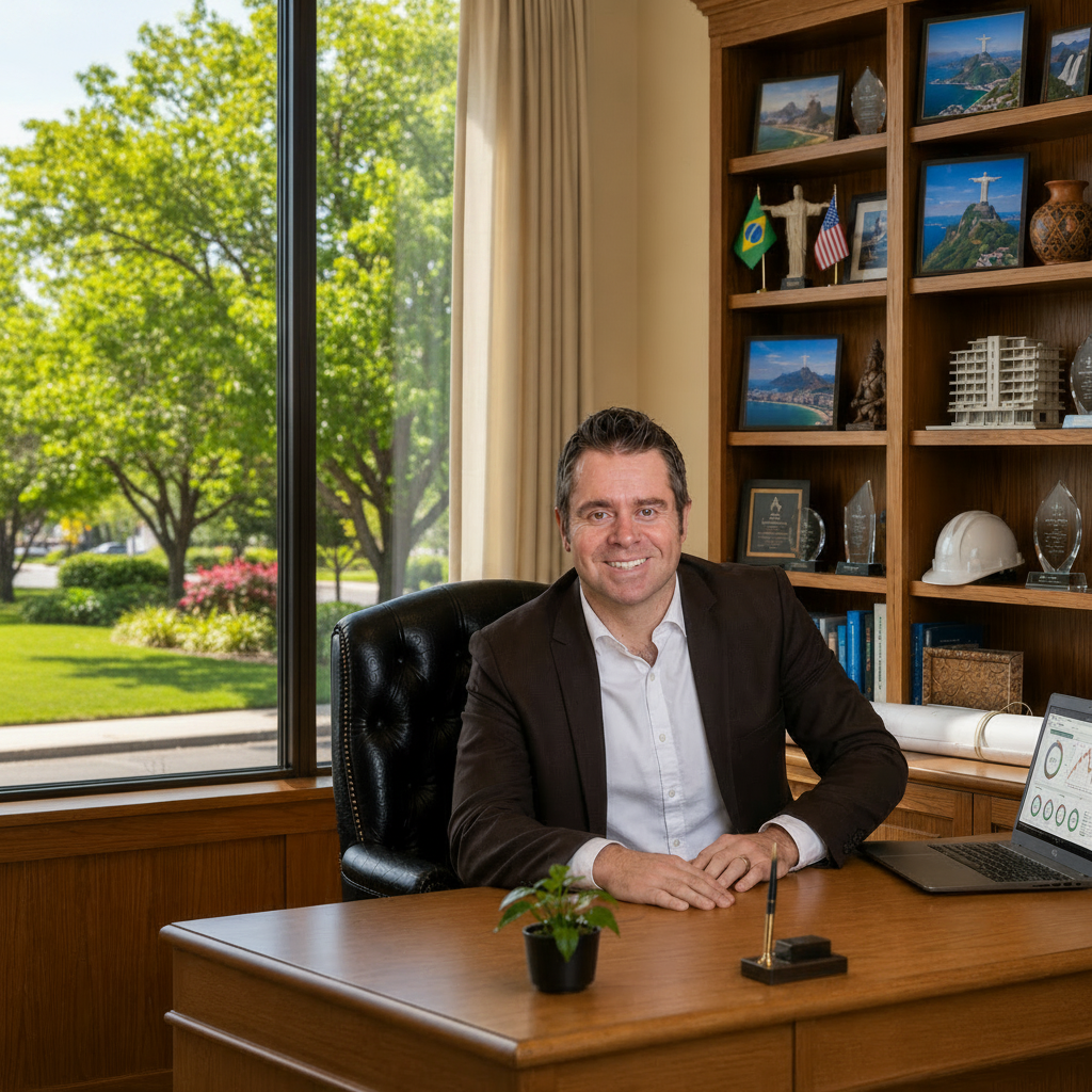 Rhett Hoffmeister seated at his office desk, ready to provide executive business guidance