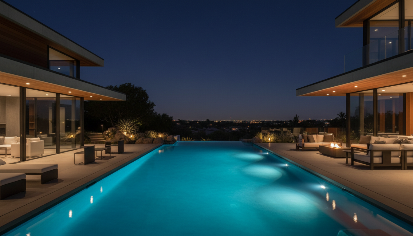 Luxury pool at night