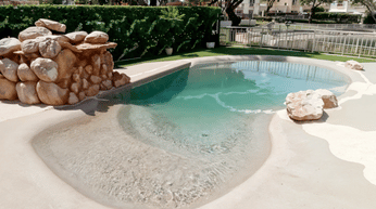 Beach entry fiberglass pool project in Dubai by Bluescape