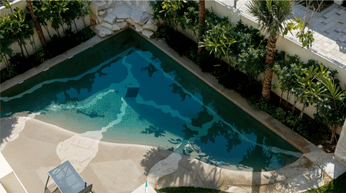 Beach entry fiberglass pool project in Sharjah by Bluescape