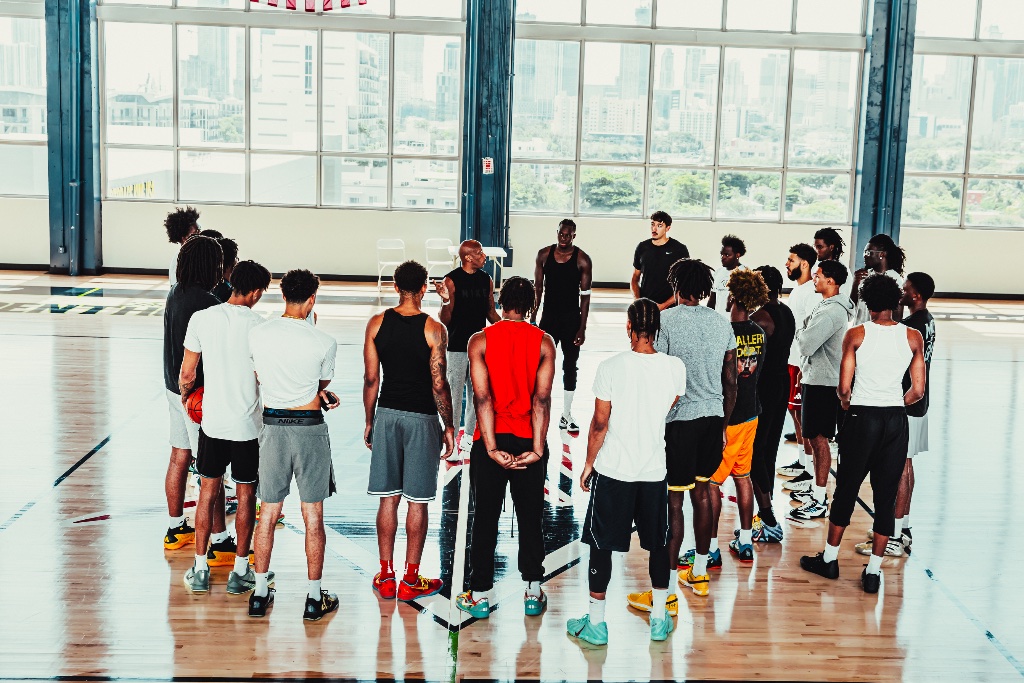 The team gathered on the court