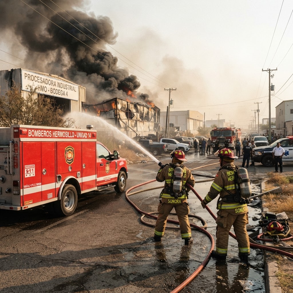 Atienden Bomberos de Hermosillo incendio en sector del Parque Industrial