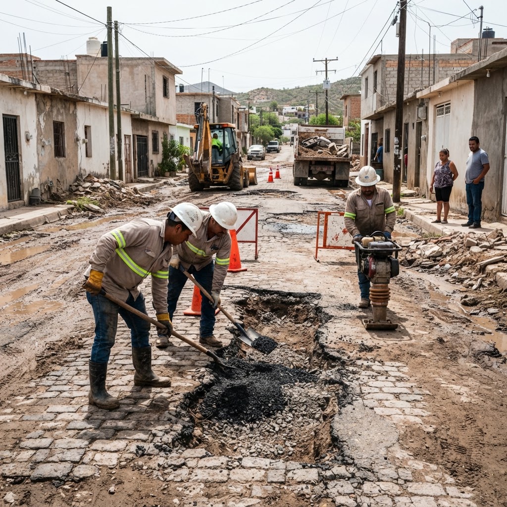 Inician reparaciones en calles dañadas por huracán 'Polo' en Guaymas