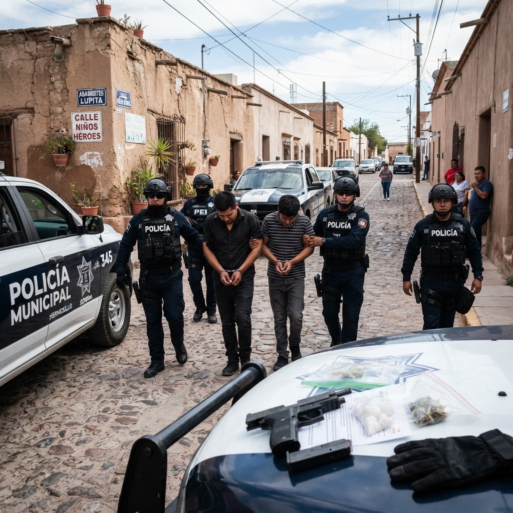 Caen dos objetivos prioritarios en Villa de Seris; les aseguran arma y cristal