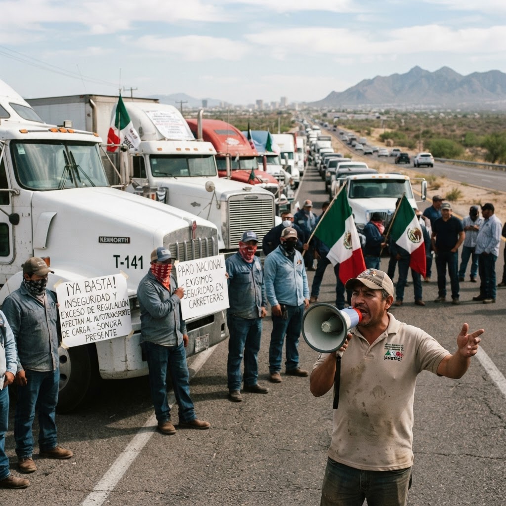 Transportistas de Sonora se suman al paro nacional este lunes para exigir alto a la inseguridad y la sobrerregulación