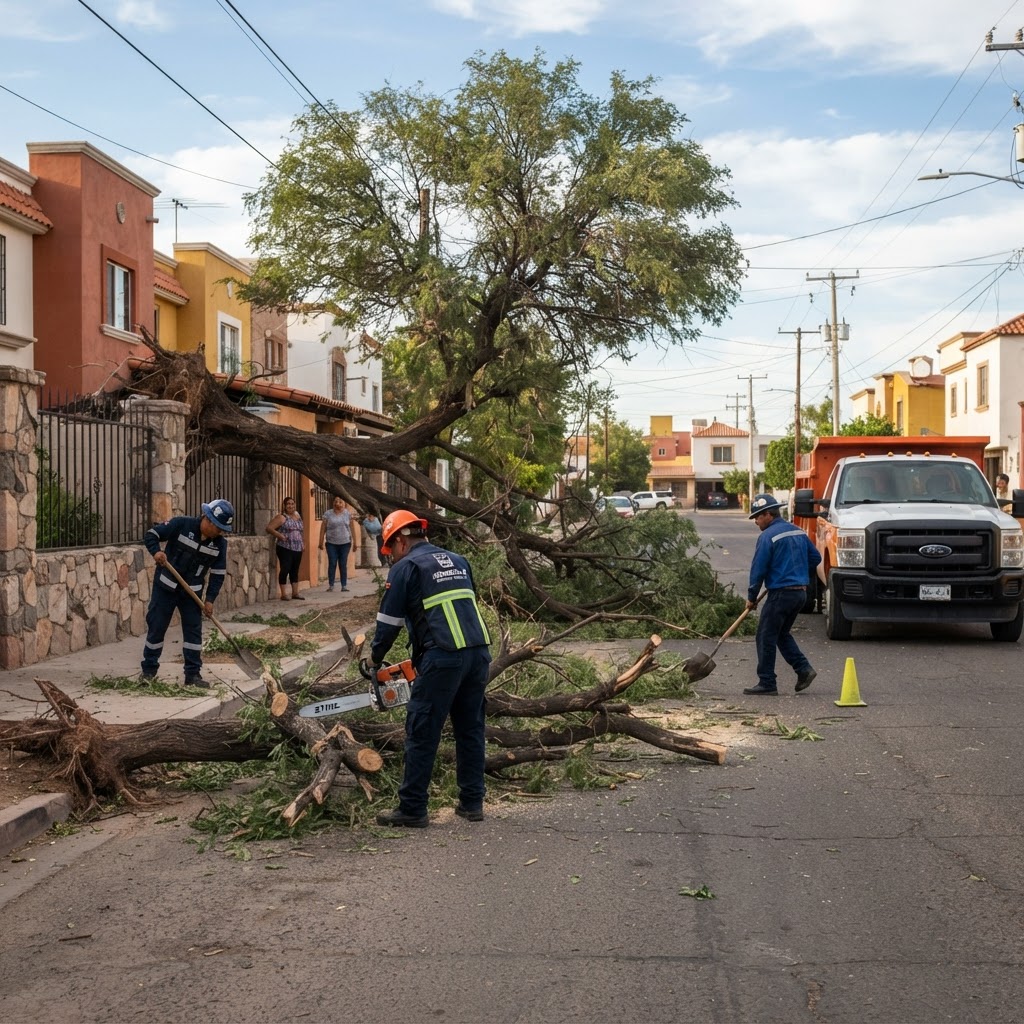 Servicios Públicos atiende caída de árbol tras fuertes vientos en Hermosillo