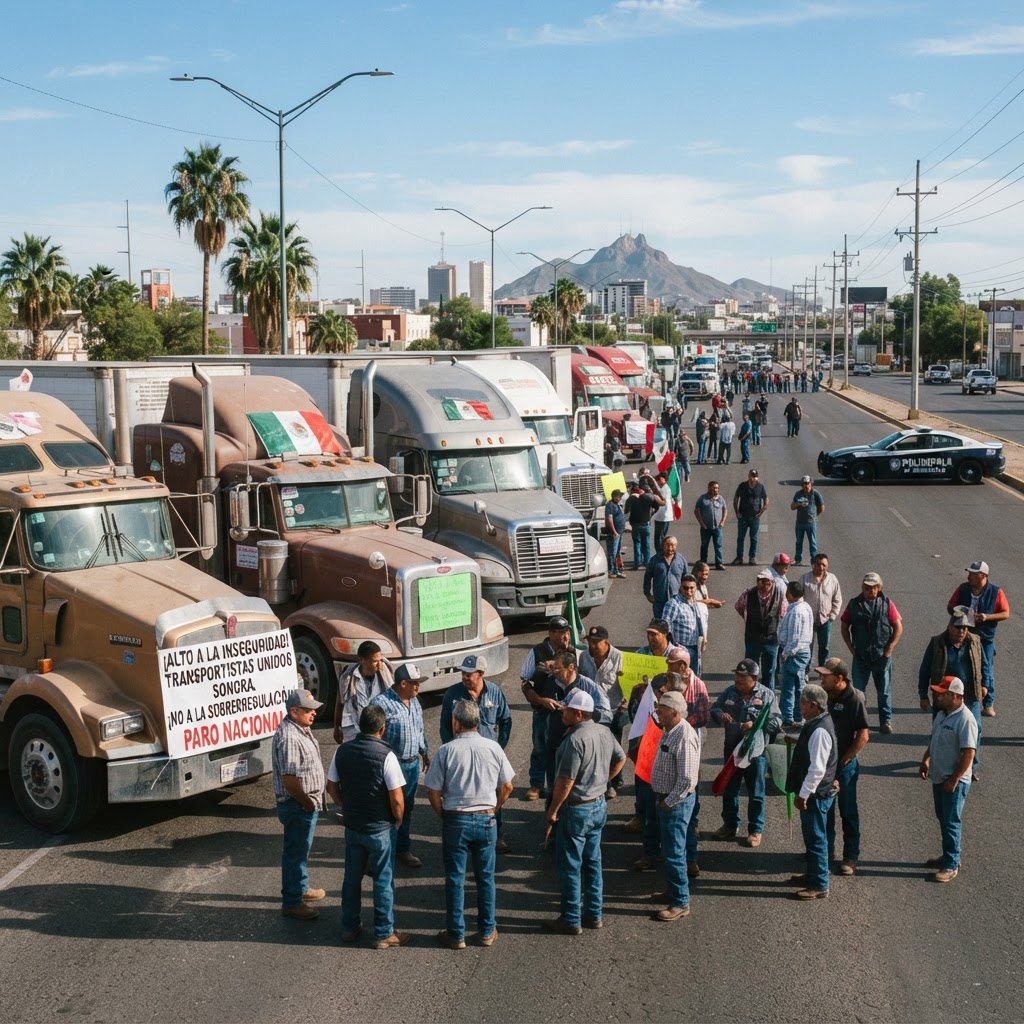 Transportistas de Sonora se suman al paro nacional este lunes para exigir alto a la inseguridad y la sobrerregulación