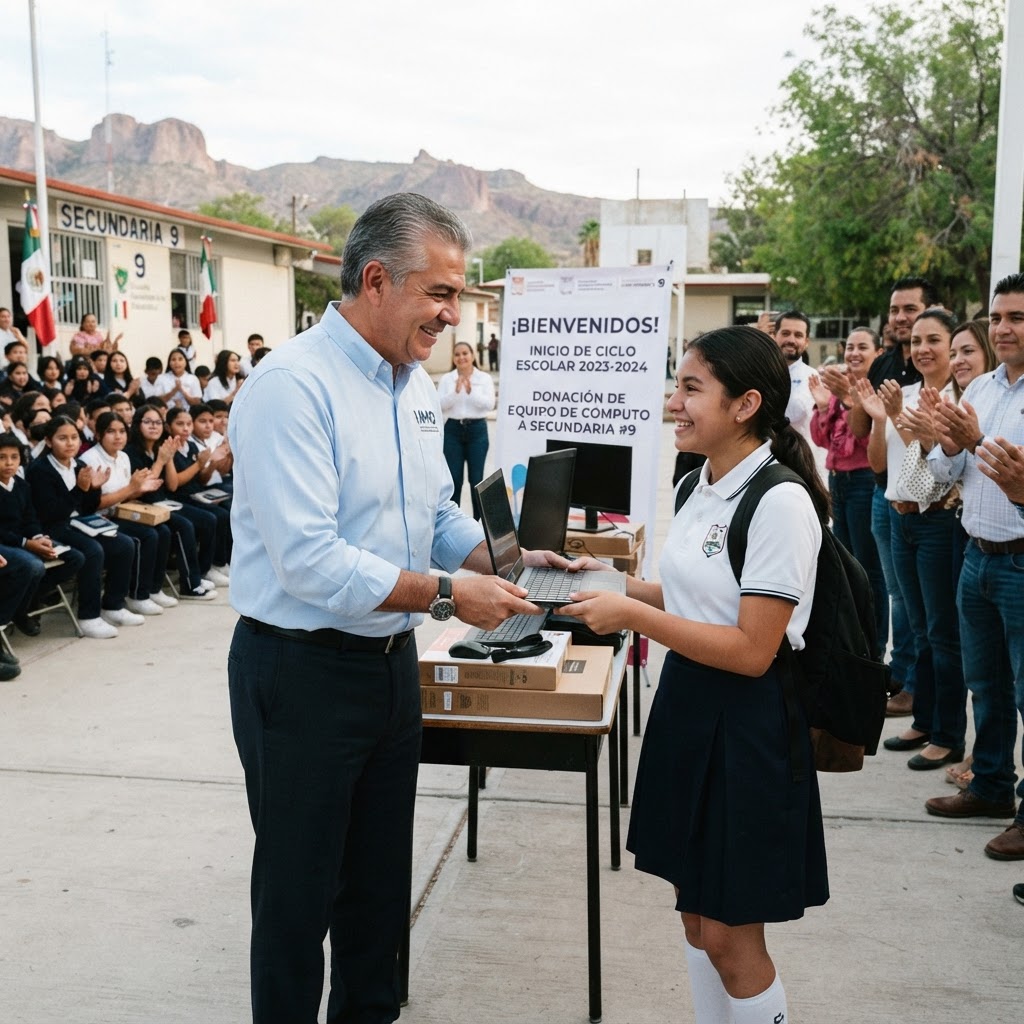 Realiza Toño Astiazarán donación de equipo de cómputo a secundaria 9 en inicio de ciclo escolar