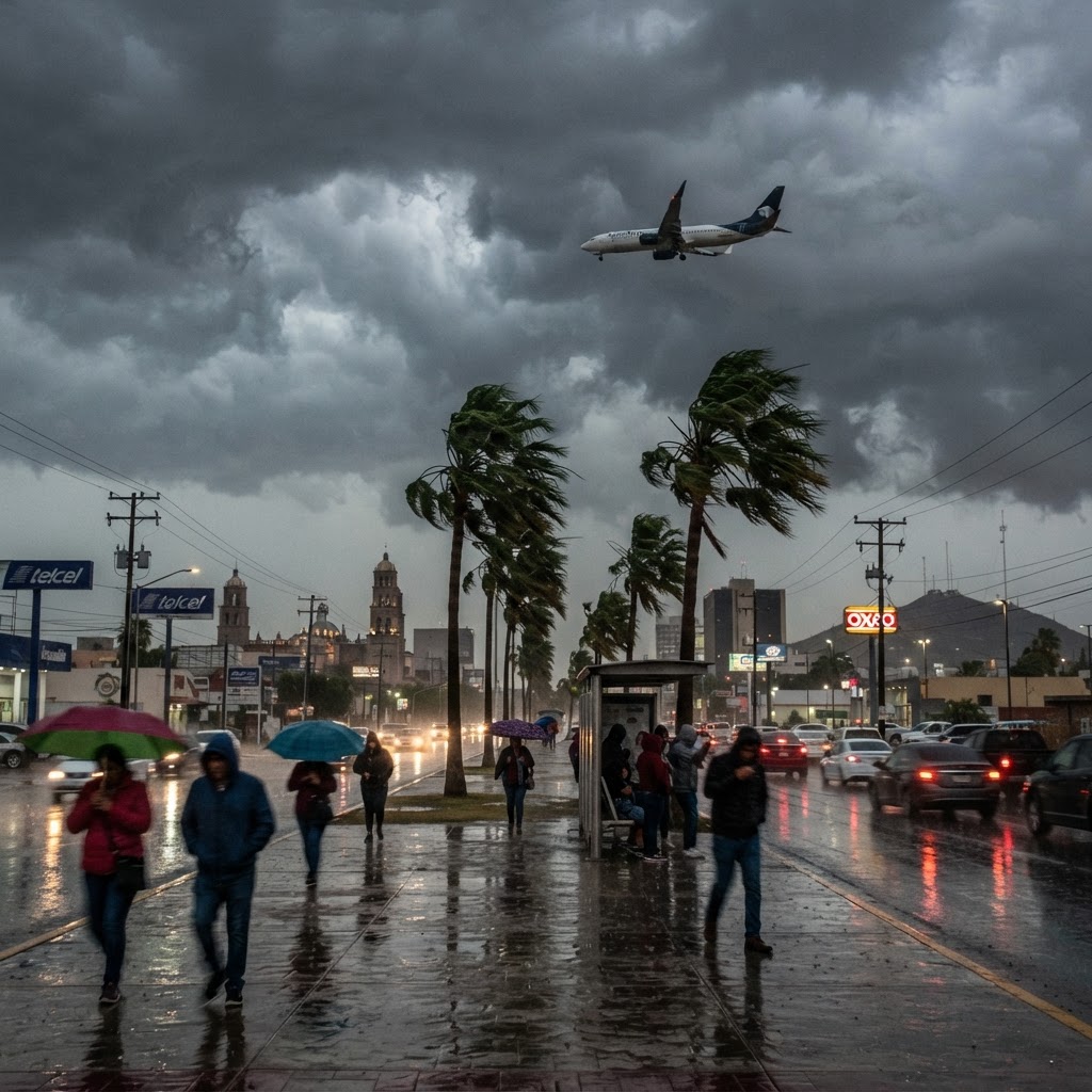 Lluvias y fuertes vientos sorprenden a Hermosillo; un vuelo fue desviado por el clima