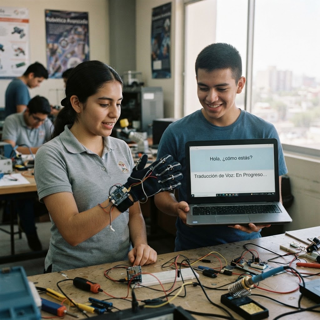 Estudiantes de Sonora crean guantes inteligentes que traducen lengua de señas a voz y texto