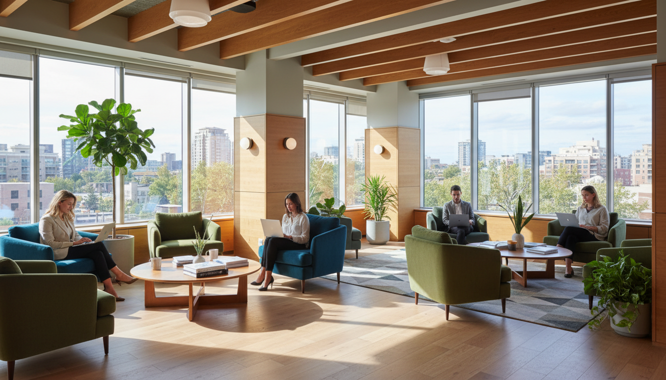 Professional workspace with modern furniture and natural light