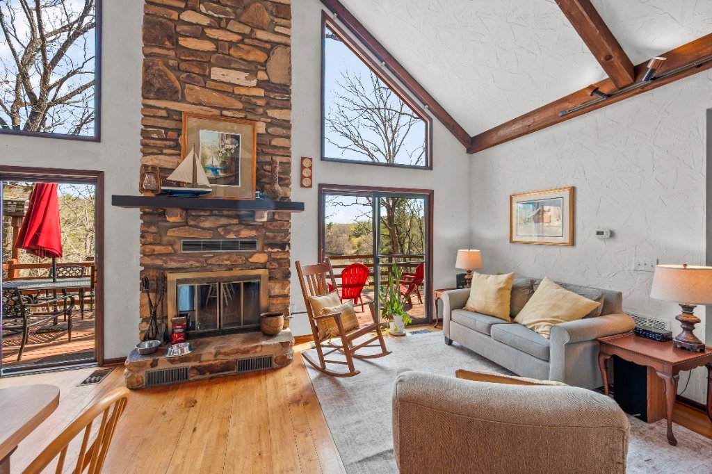 Family room rock fireplace