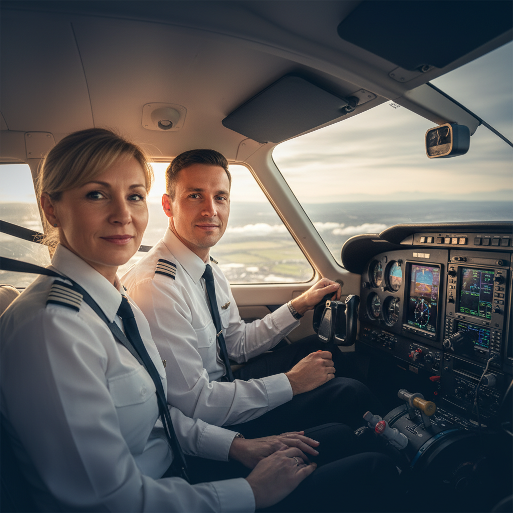Pilot and instructor in Cessna cockpit