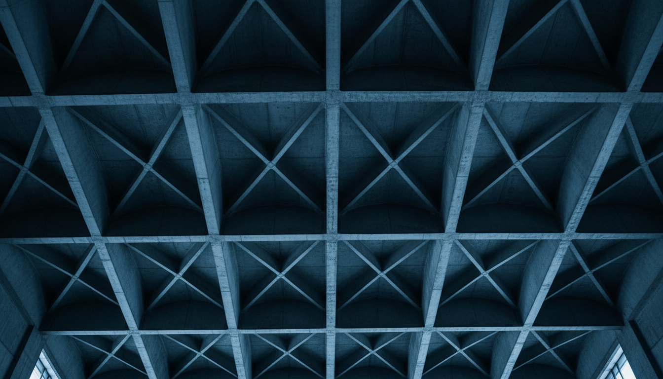 Modern brutalist architecture with dramatic lighting