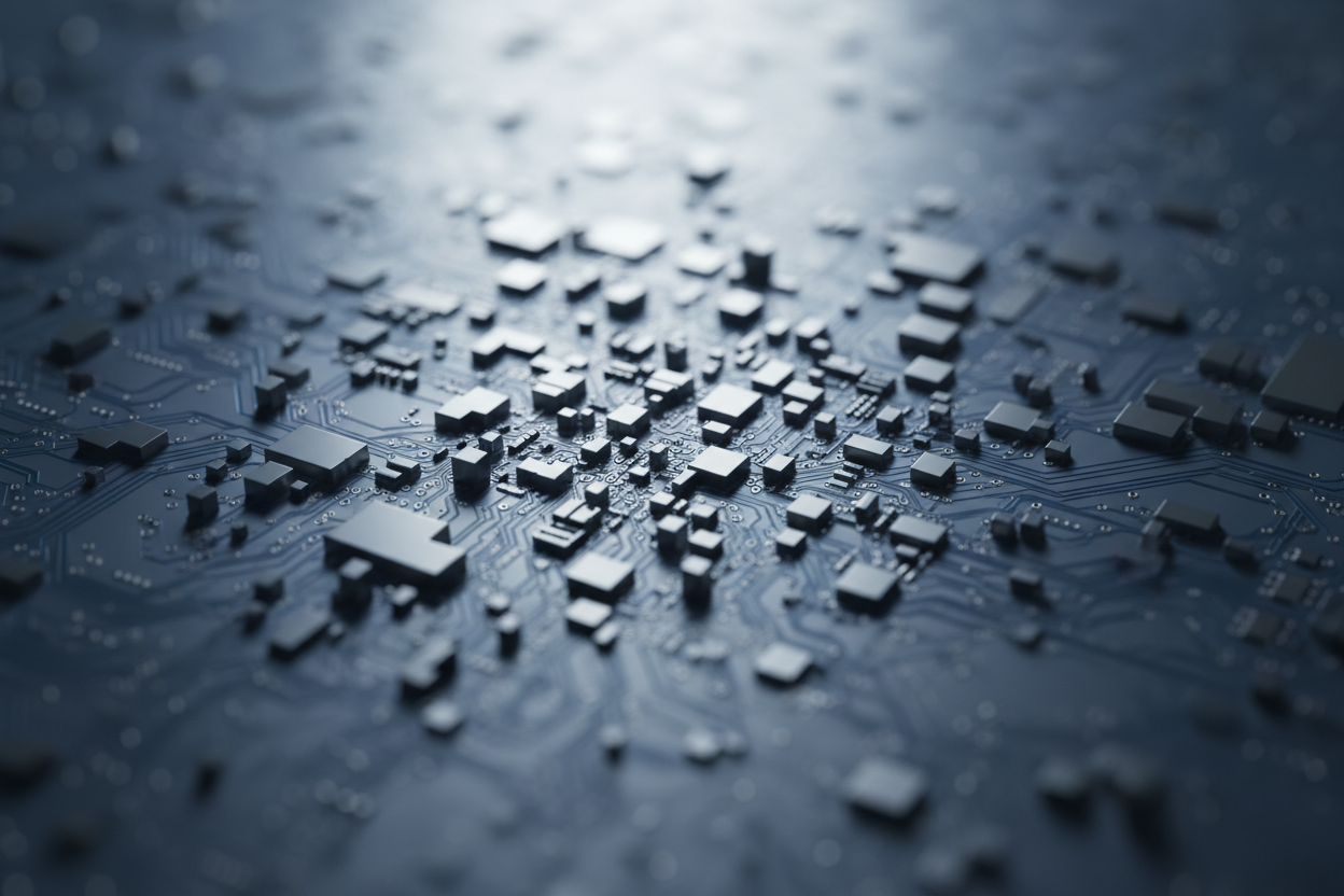 Silicon wafer macro photography in cold blue tones