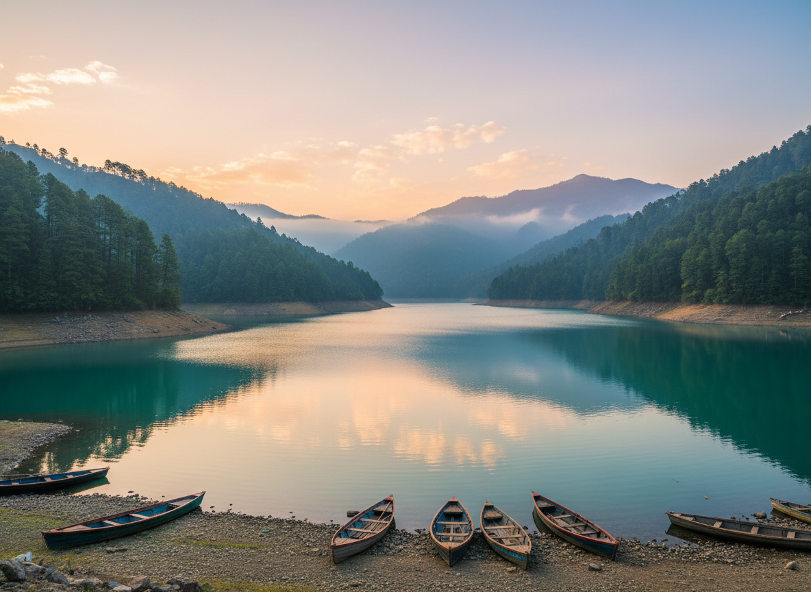 Chamera Lake with turquoise waters and mountain backdrop