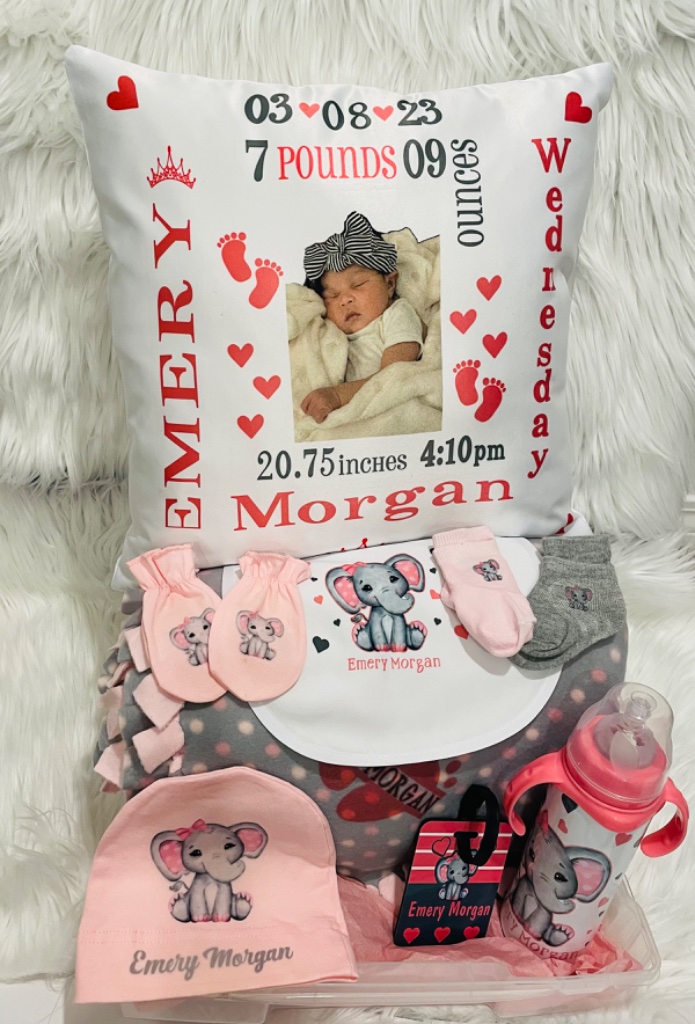 Custom Baby Birth Stats Pillow & Gift Set