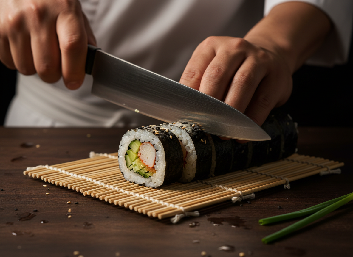 Master sushi chef preparing maki rolls at Ginza Hohsen