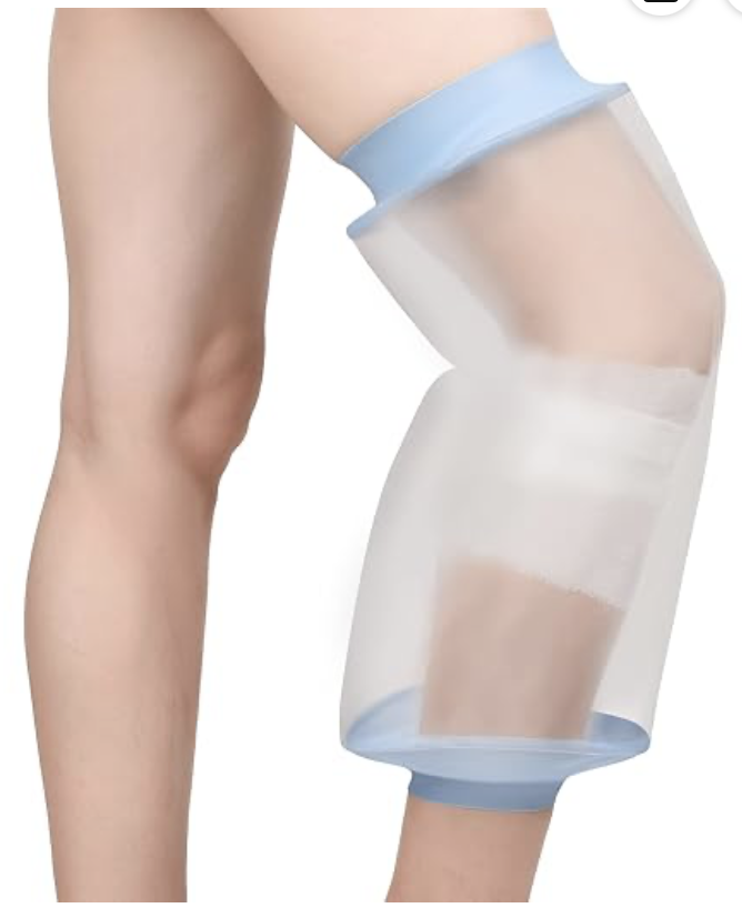 Waterproof cover worn over the knee to keep the dressing dry in the shower
