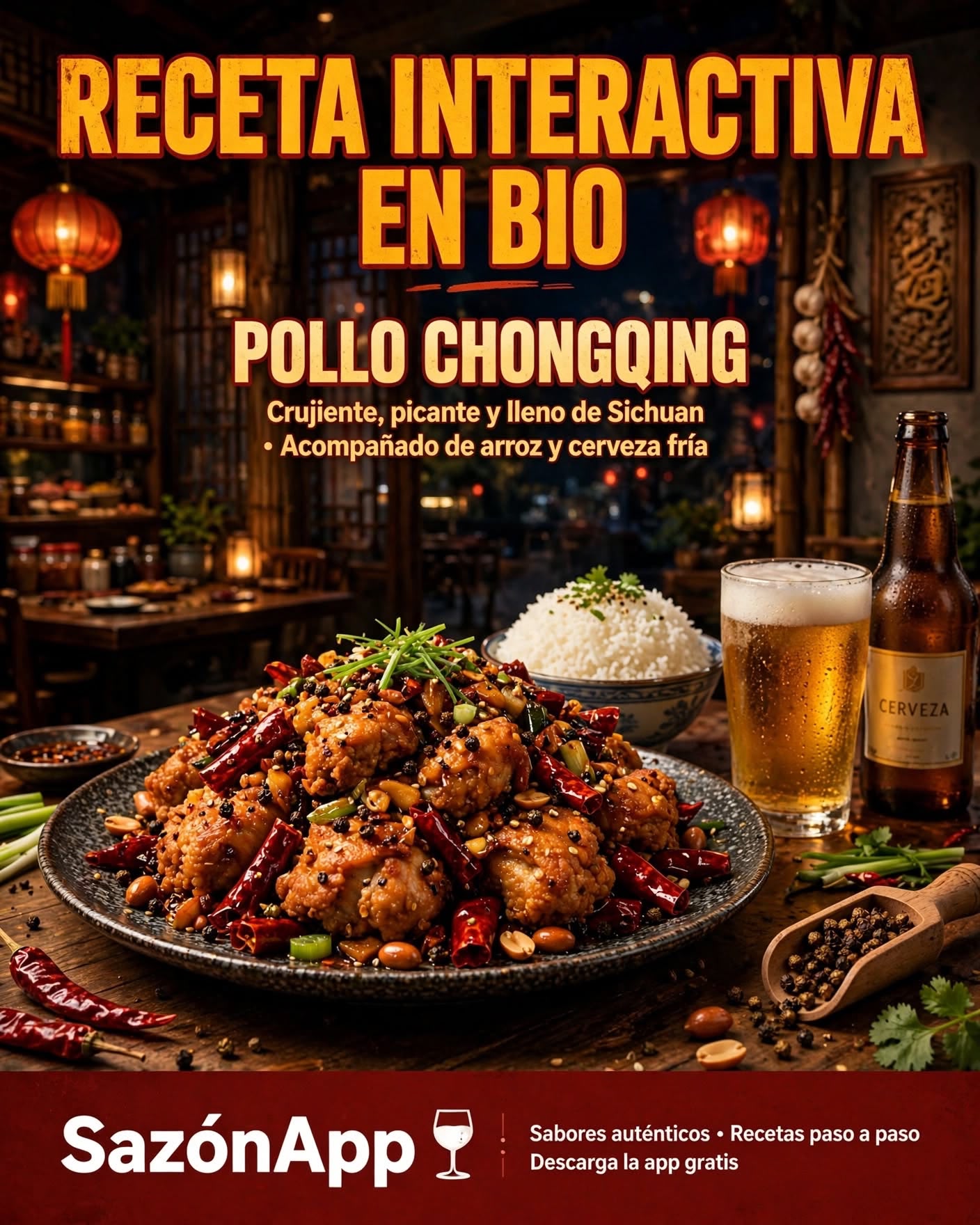Receta interactiva Pollo Chongqing — SazónApp