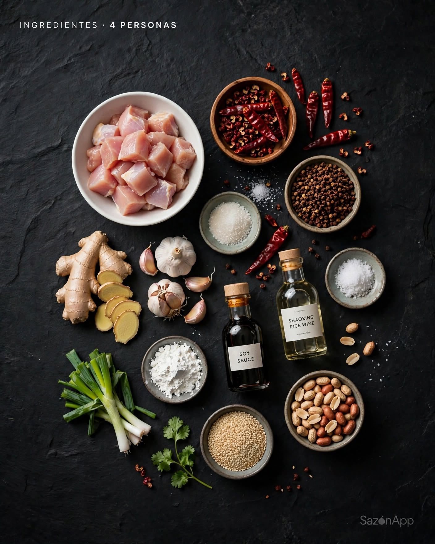 Ingredientes para Laziji sobre superficie oscura