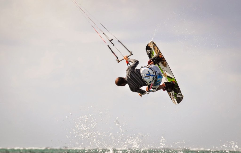 KITESURF action shot on Mediterranean water