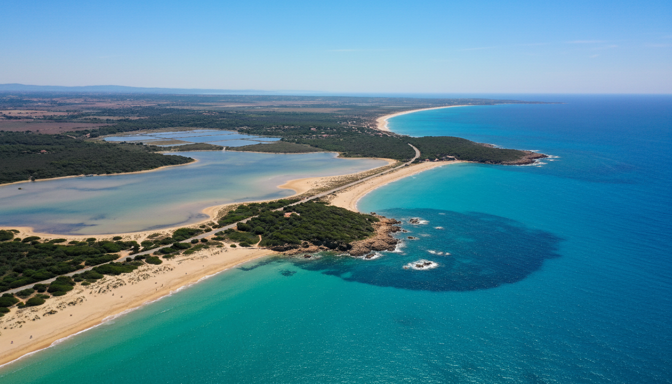 Vue aérienne de la Presqu'île de Giens et ses eaux turquoise