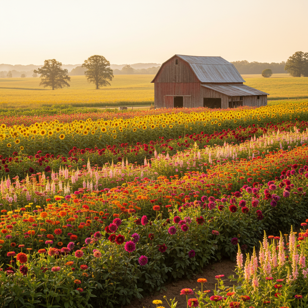 Colorful flower fields at Blooms & Buzz Farm