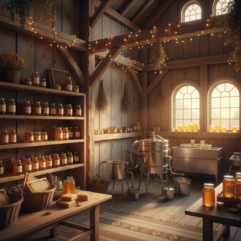 Honey processing facility in barn