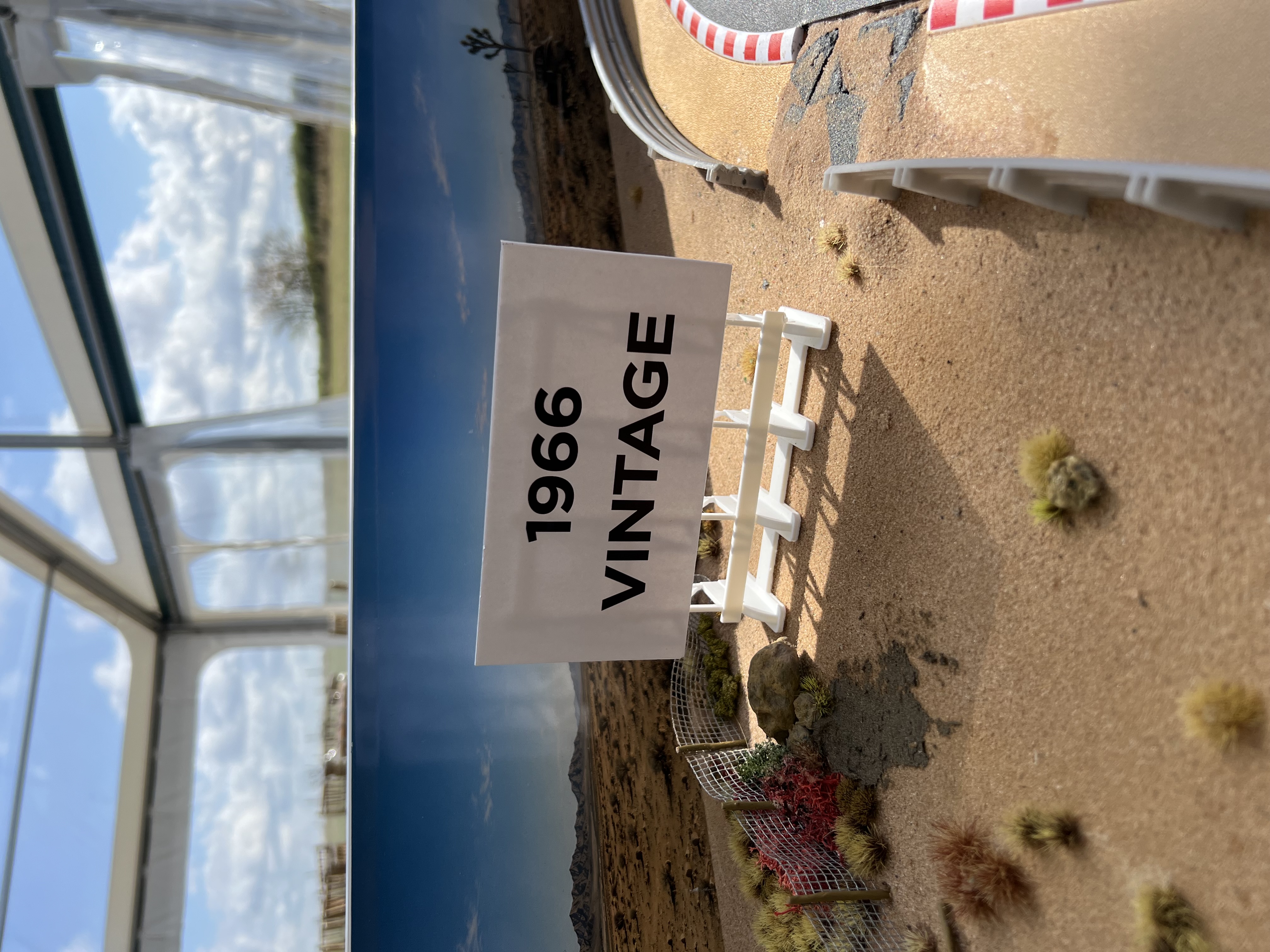 1966 Vintage sign beside the themed Scalextric track in the marquee at Robyn's 60th birthday
