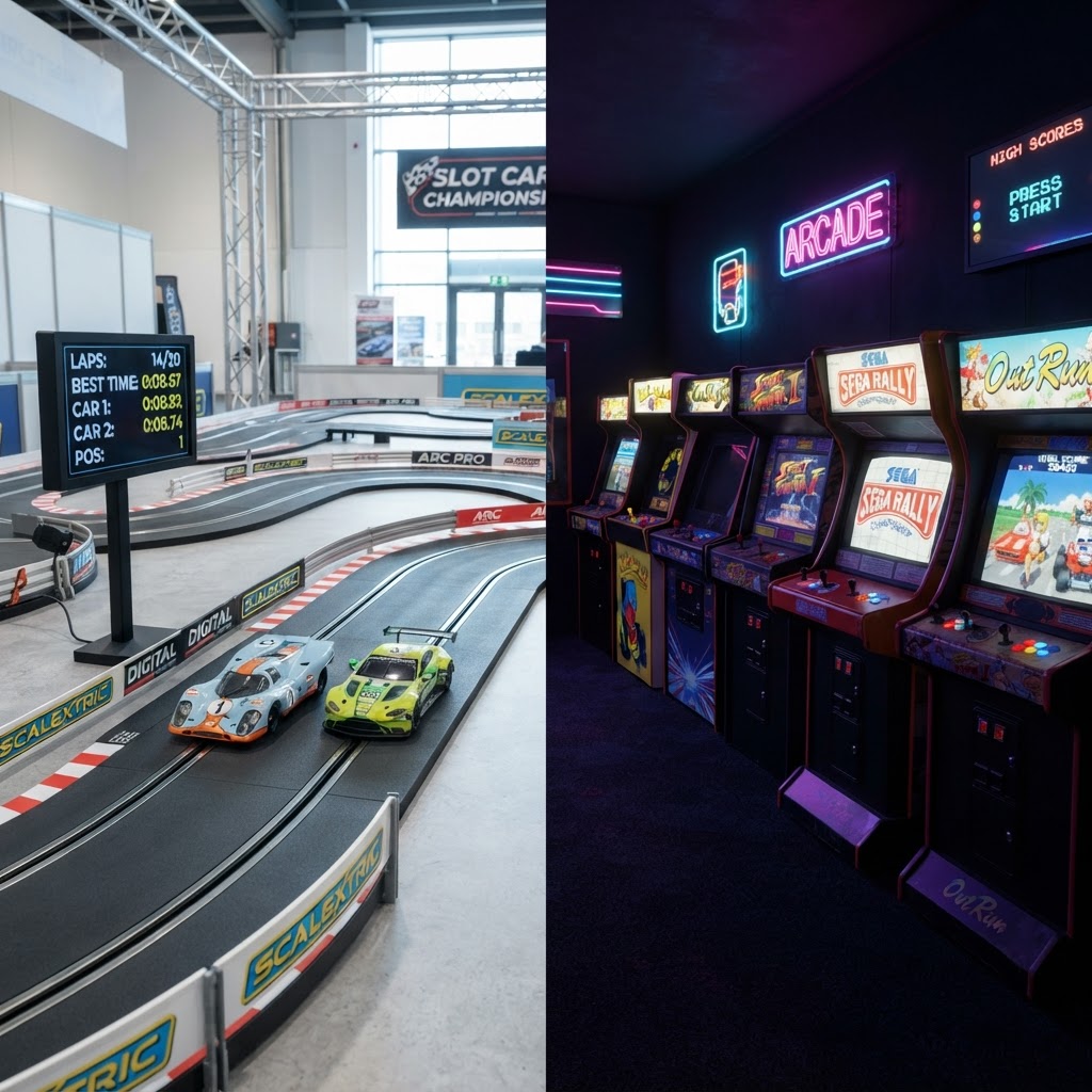 Scalextric racing track vs arcade machines comparison
