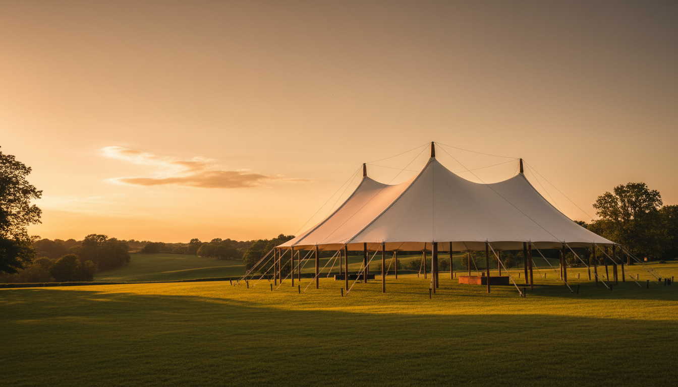 Luxury event tent at golden hour
