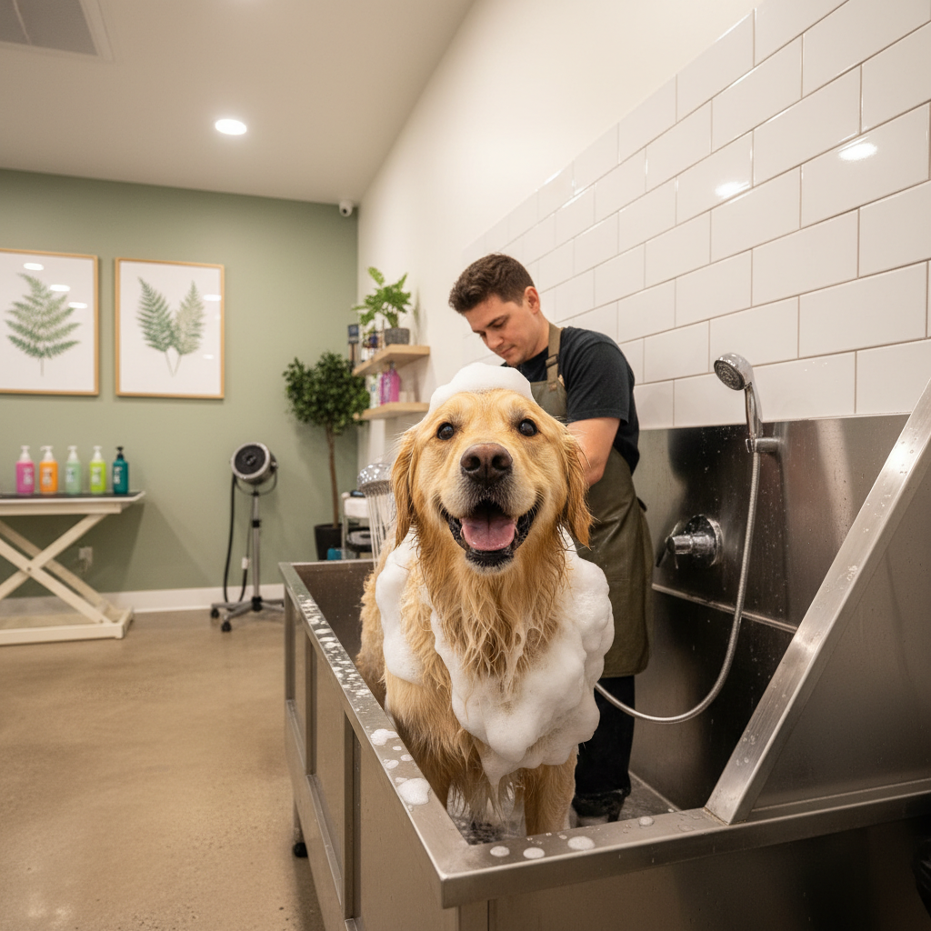 Large dog bath and brush