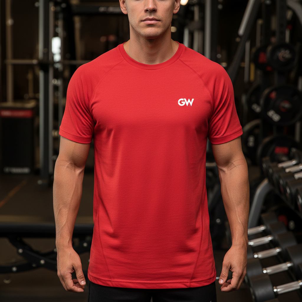 GW Represent T — front view, Red colourway — Gym Worthy Sports Apparel