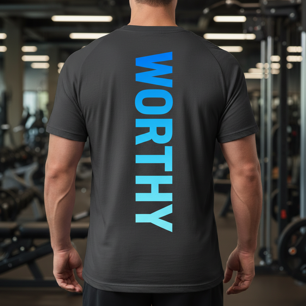GW Bold T — back view, Blue colourway — Gym Worthy Sports Apparel