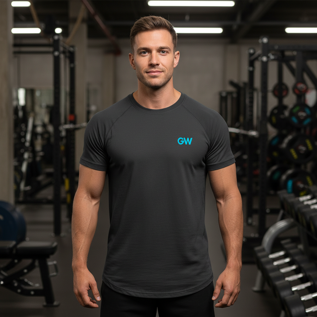 GW Bold T — front view, Blue colourway — Gym Worthy Sports Apparel