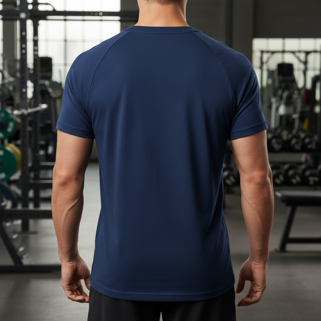 GW Performance T — back view, Navy colourway — Gym Worthy Sports Apparel