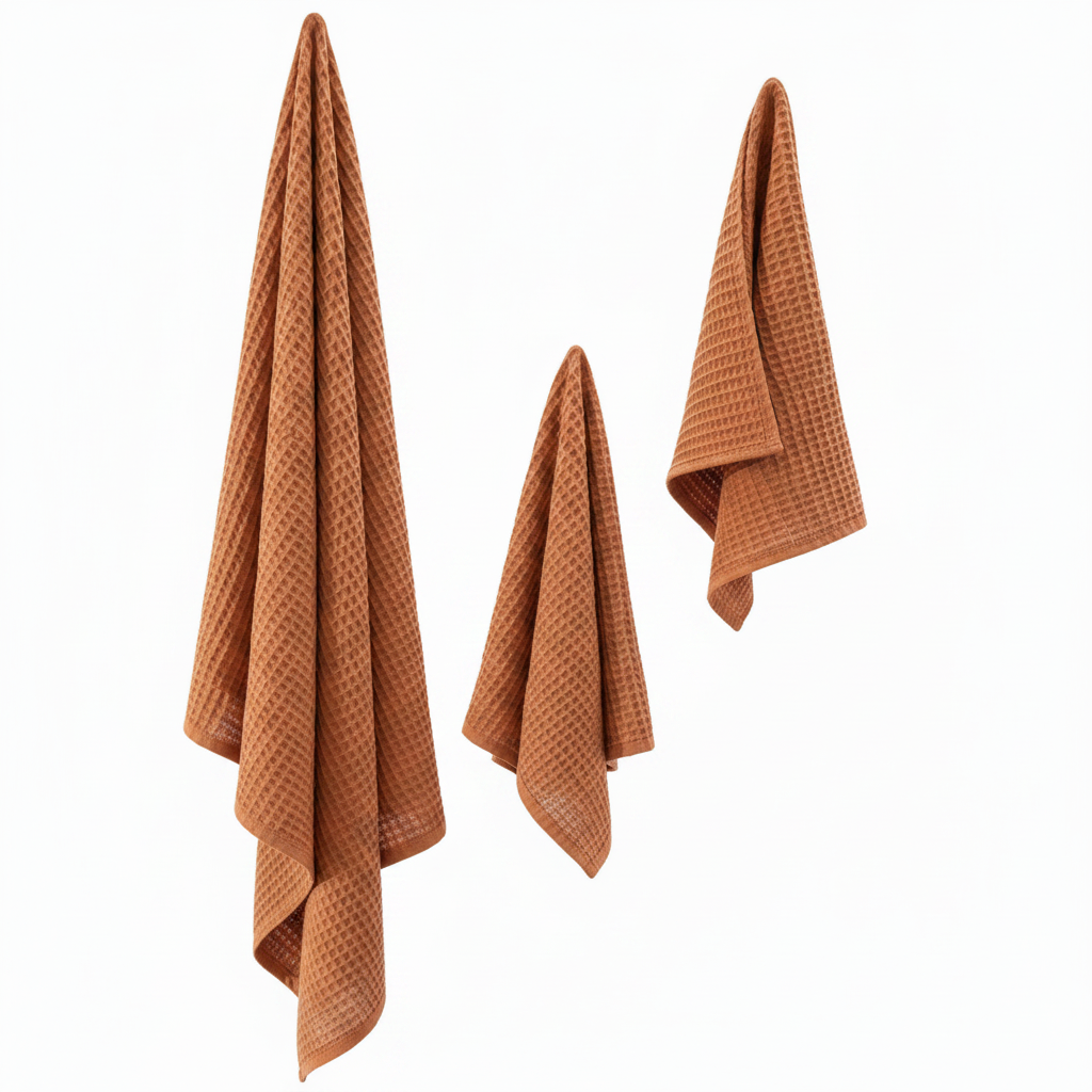 Waffle Weave Towel — Terracotta colourway — Cotton Waffle textile by Peachy, made in South Africa