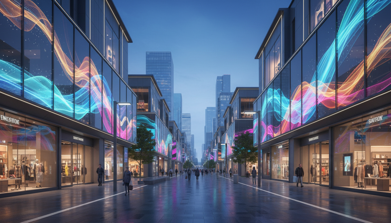 Cityscape with transparent LED storefronts