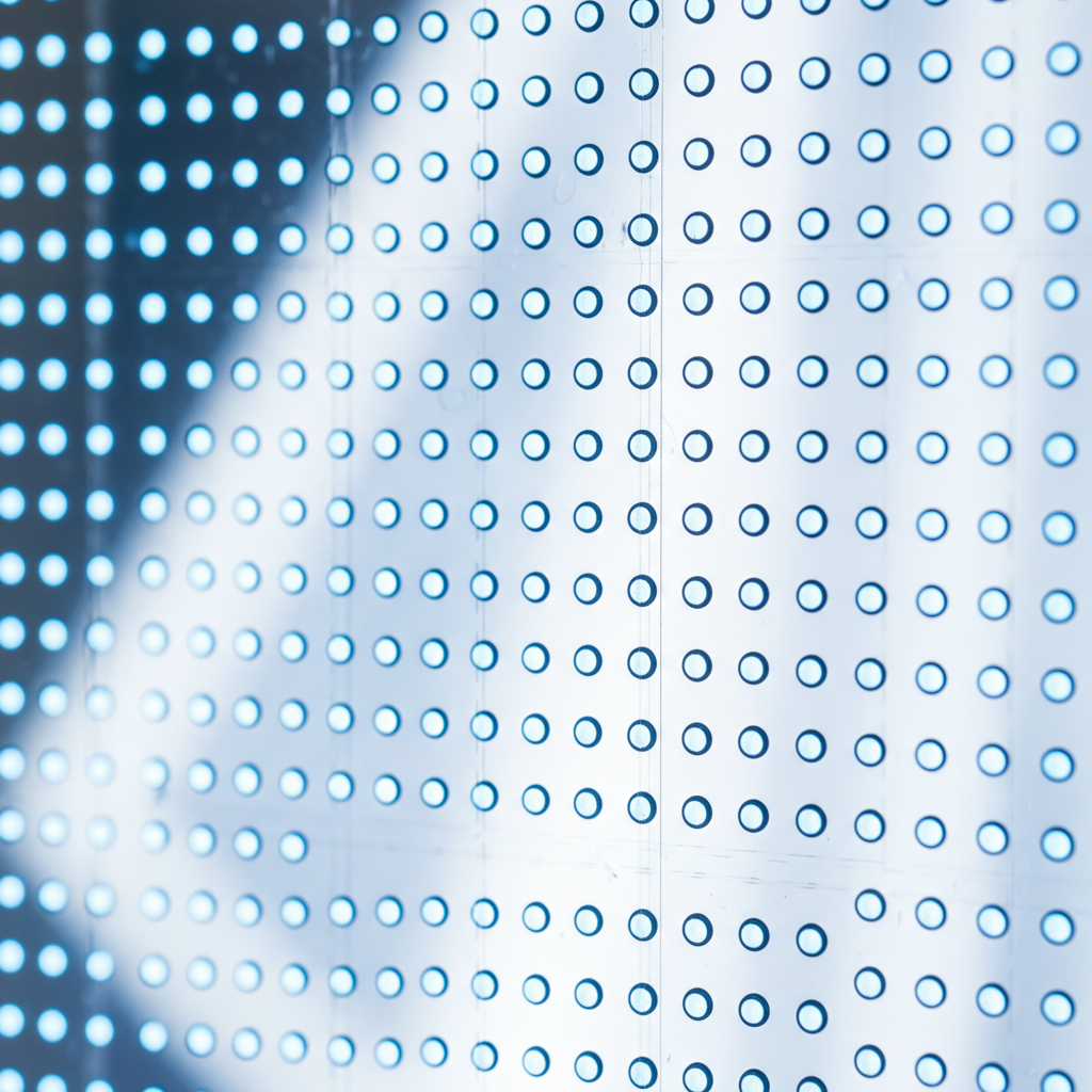 Close-up of transparent LED film technology showing pixel structure