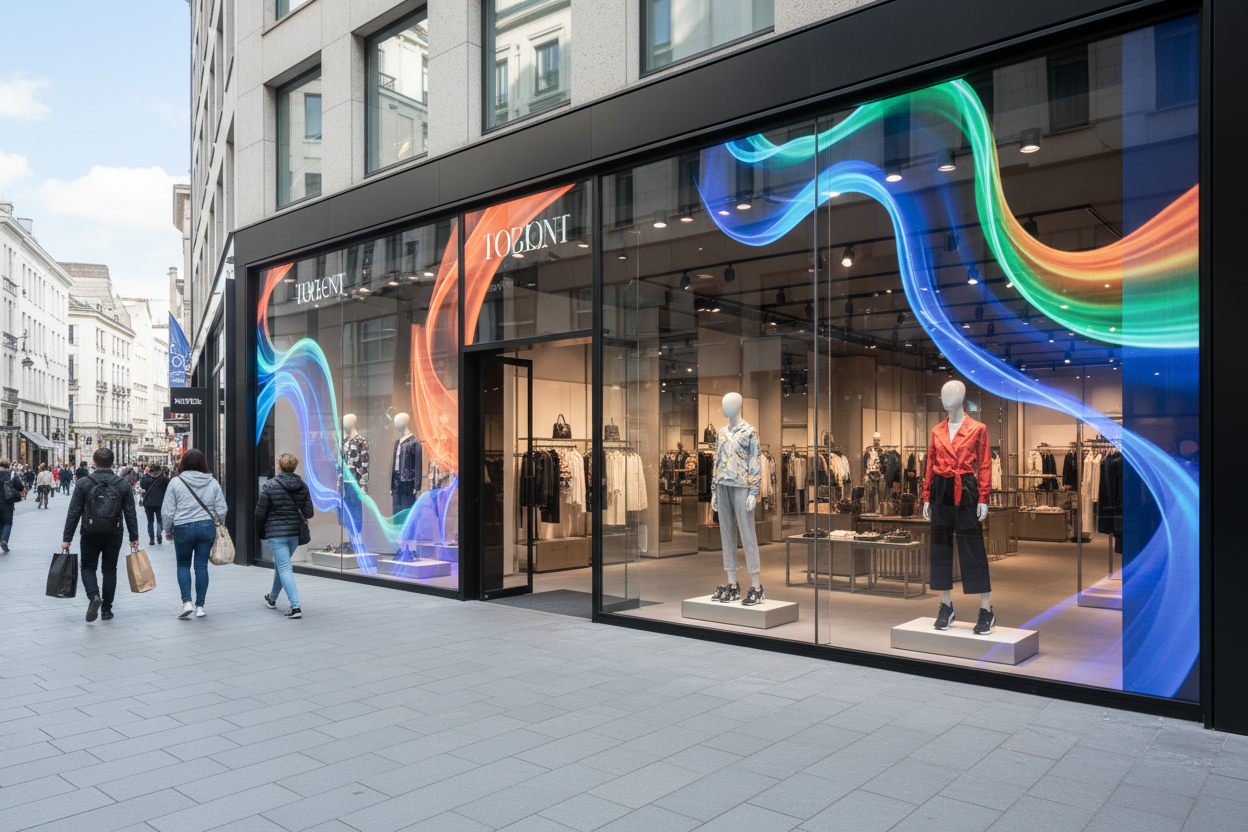 Retail & Fashion storefront with transparent LED display