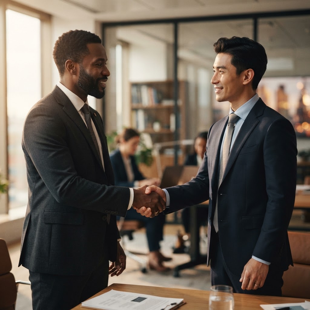 Business consultants shaking hands