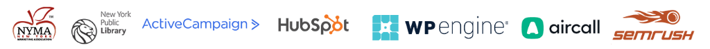 Partners: NYMA, New York Public Library, ActiveCampaign, HubSpot, WP Engine, Aircall, SEMrush