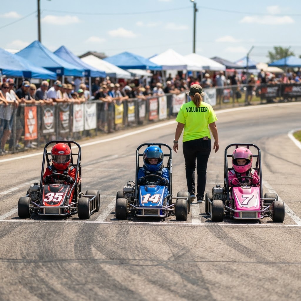 Volunteers and quarter midget cars