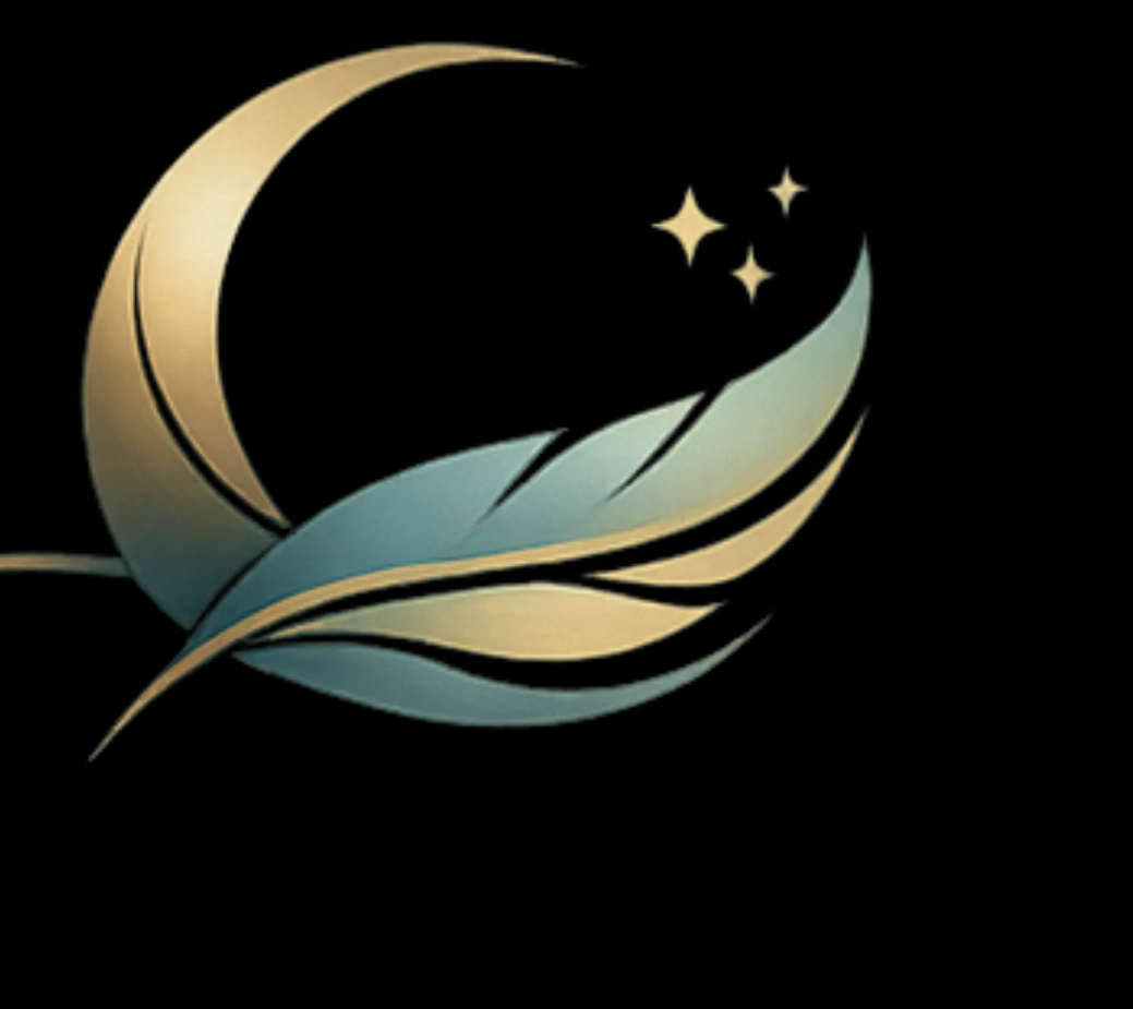 Hylaris Logo – offener Ring mit Mond und Feder