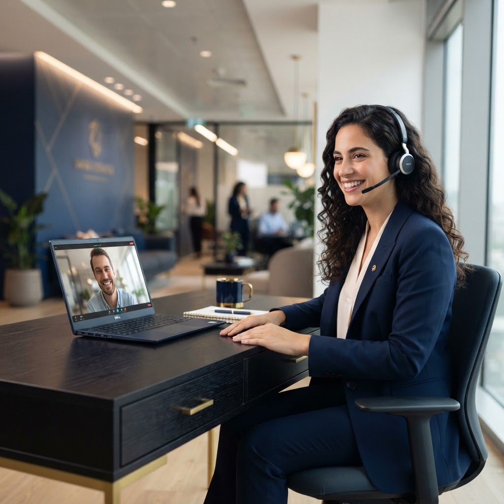 Customer service manager helping a satisfied client